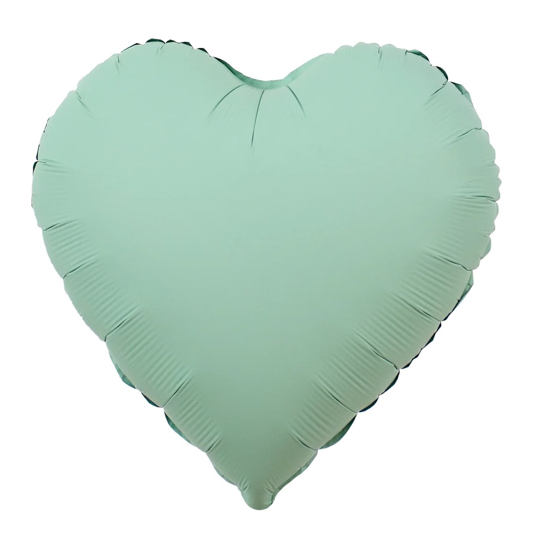 Mint green heart-shaped balloon on a white background